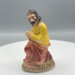 Vintage Chalkware/Plaster Nativity Scene Joseph Christmas Orange